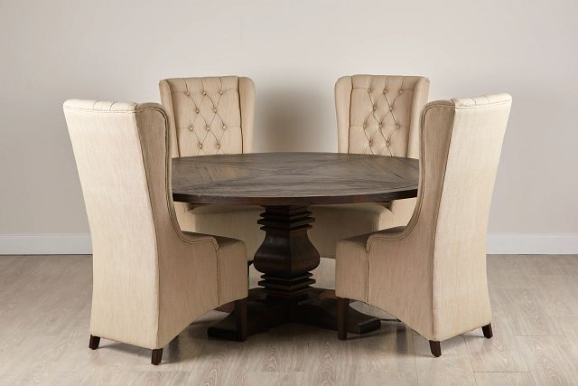 Hadlow Mid Tone 72 Round Table 4 Upholstered Chairs Dining Room Sets City Furniture Hadlow Mid Tone 72 Round Table 4, How Many Chairs Can You Fit Around A 72 Round Table