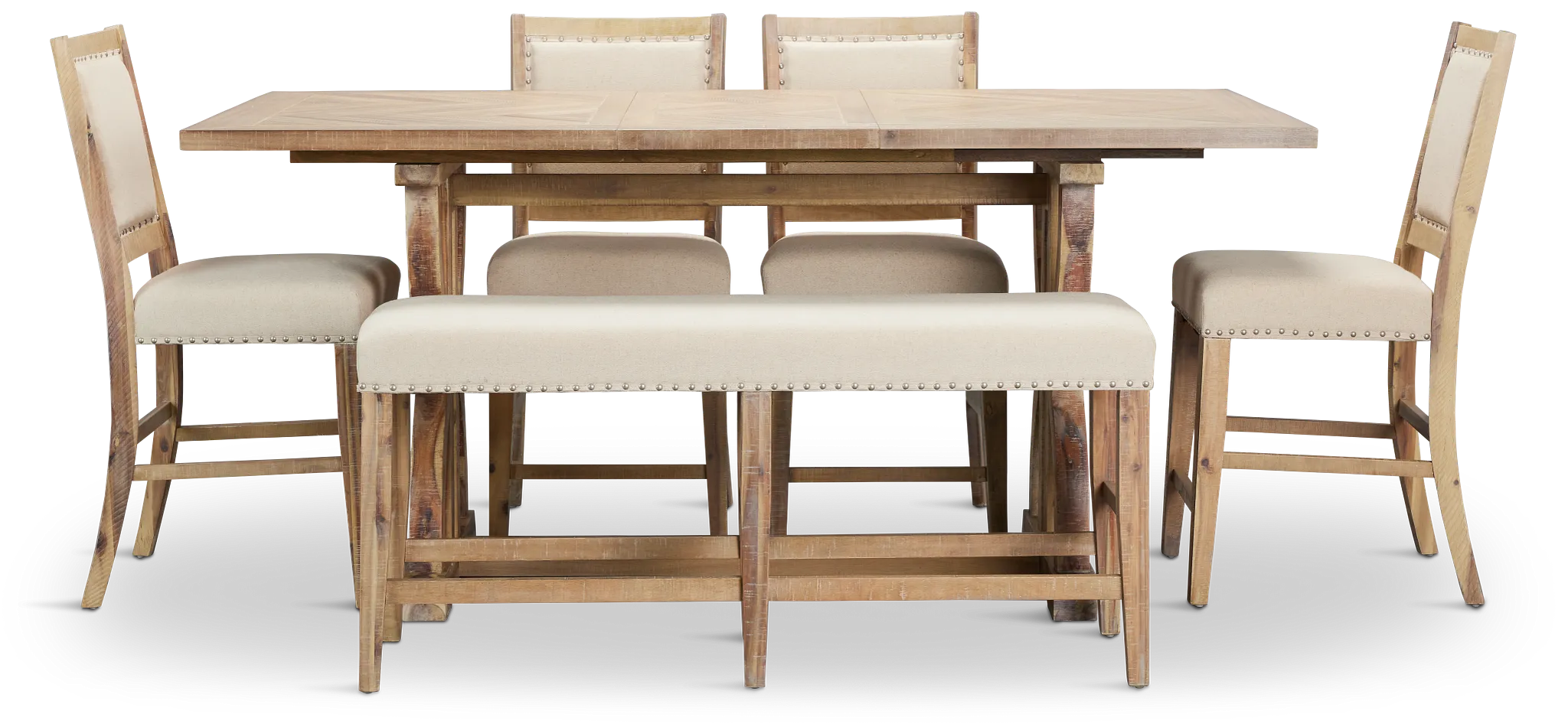 Joplin Light Tone Extension High Table, 4 Barstools & High Bench