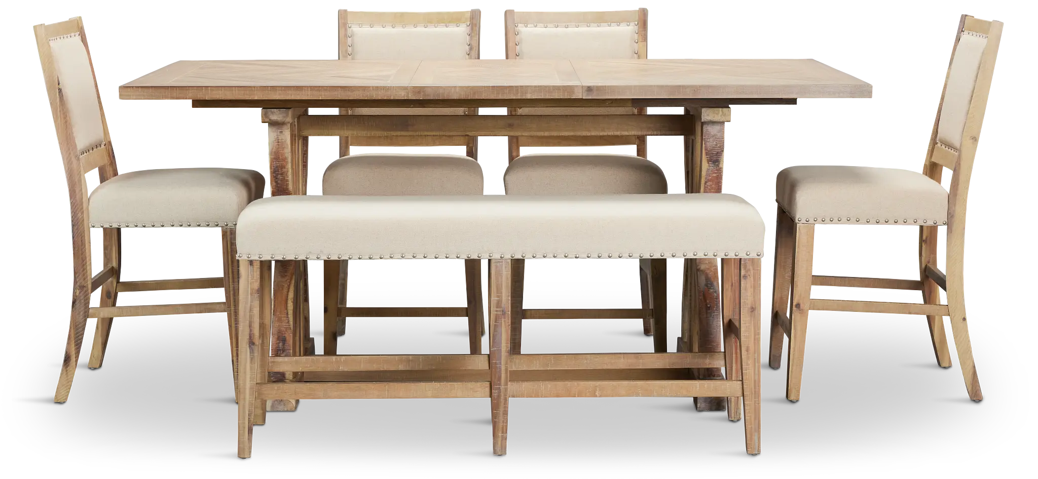 Joplin Light Tone Extension High Table, 4 Barstools & High Bench Joplin Light Tone Extension High Table, 4 Barstools & High Bench