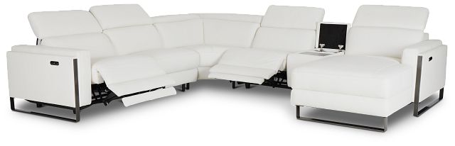 Atlas White Lthr/vinyl Medium Dual Power Right Chaise Sectional