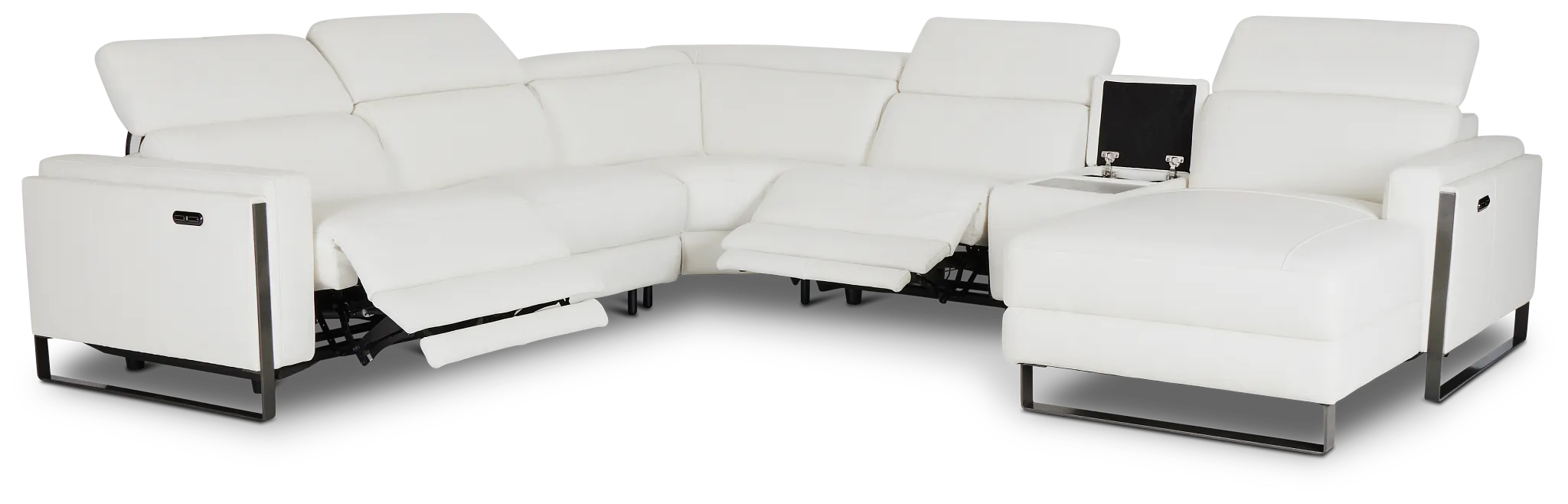 Atlas White Lthr/vinyl Medium Dual Power Right Chaise Sectional