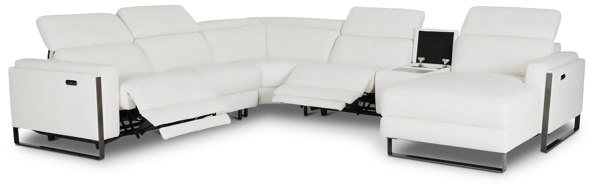 Atlas White Lthr/vinyl Medium Dual Power Right Chaise Sectional Atlas White Lthr/vinyl Medium Dual Power Right Chaise Sectional