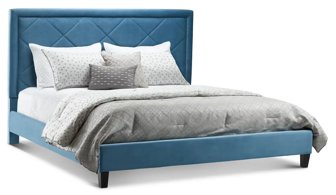 Collin Blue Velvet Platform Bed Collin Blue Velvet Platform Bed