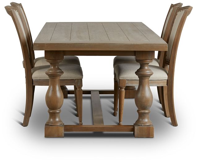 Haddie Light Tone Trestle Table & 4 Wood Chairs (3)