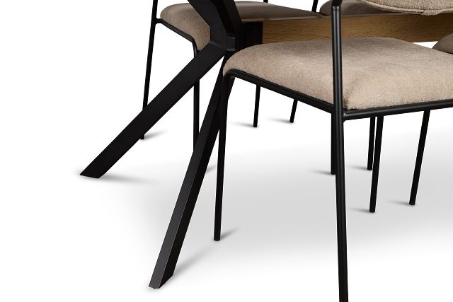 Lynden Light Tone Rect Table & 4 Beige Metal Upholstered Side Chairs