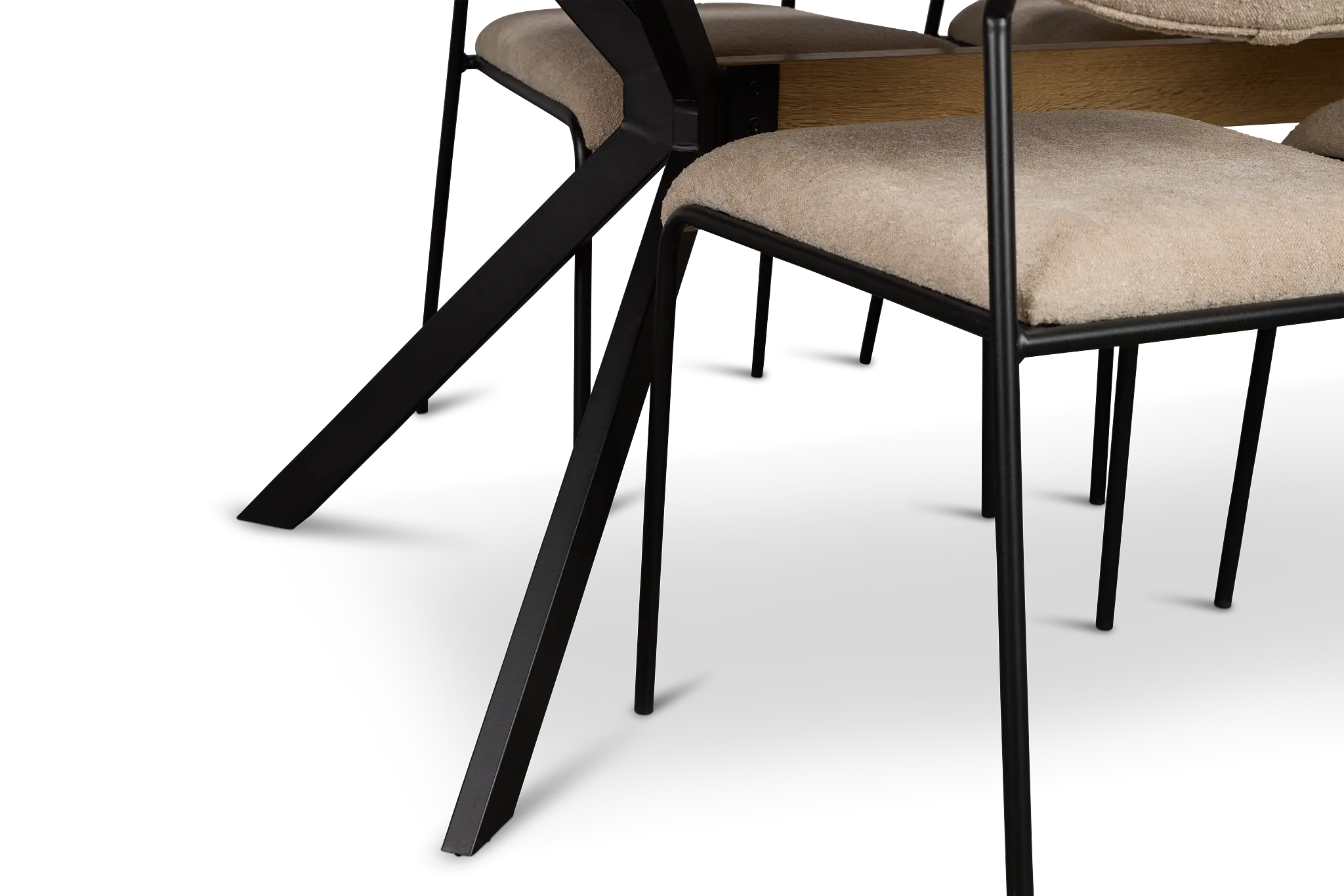 Lynden Light Tone Rect Table & 4 Beige Metal Upholstered Side Chairs Lynden Light Tone Rect Table & 4 Beige Metal Upholstered Side Chairs
