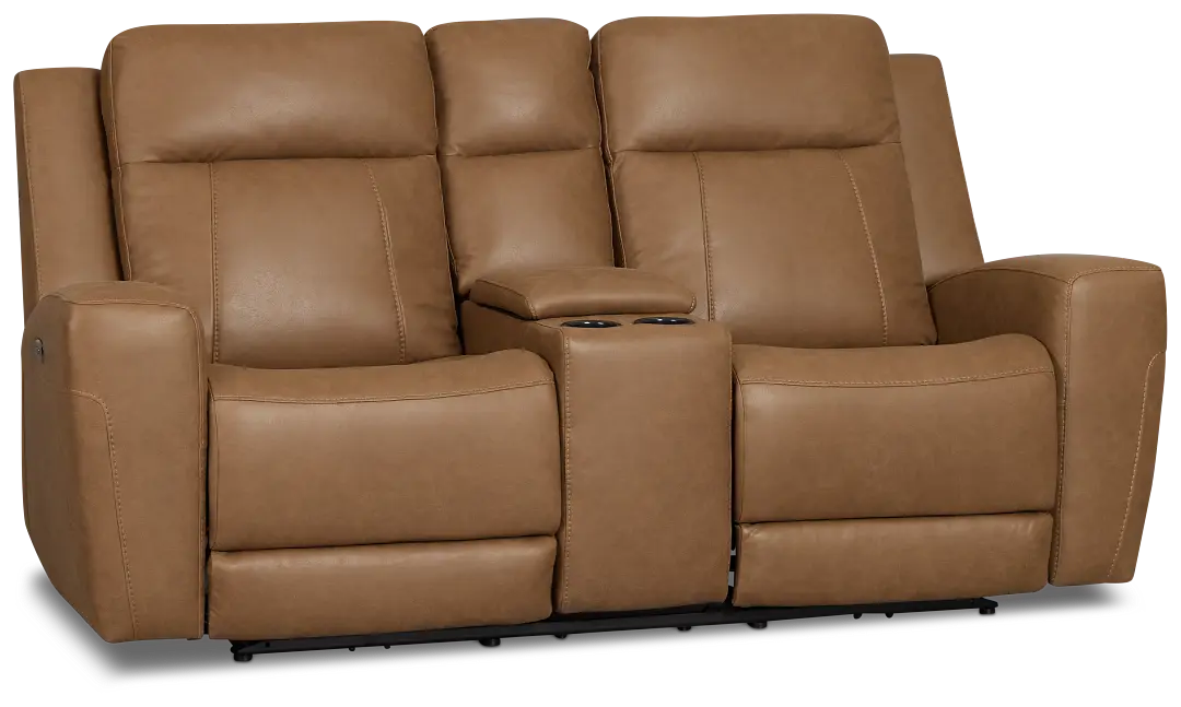 Colton Brown Micro Power Reclining Console Loveseat W/ Power Headrest Colton Brown Micro Power Reclining Console Loveseat W/ Power Headrest