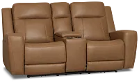 Colton Brown Micro Power Reclining Console Loveseat W/ Power Headrest