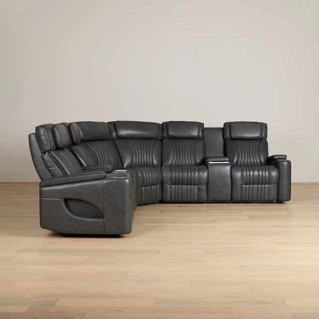 Nova Dark Gray Lthr/vinyl Medium 2-arm Triple Power Massage Sectional