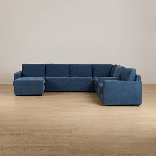 Addie Blue Fabric Medium Left Chaise Sleeper Sectional With Console