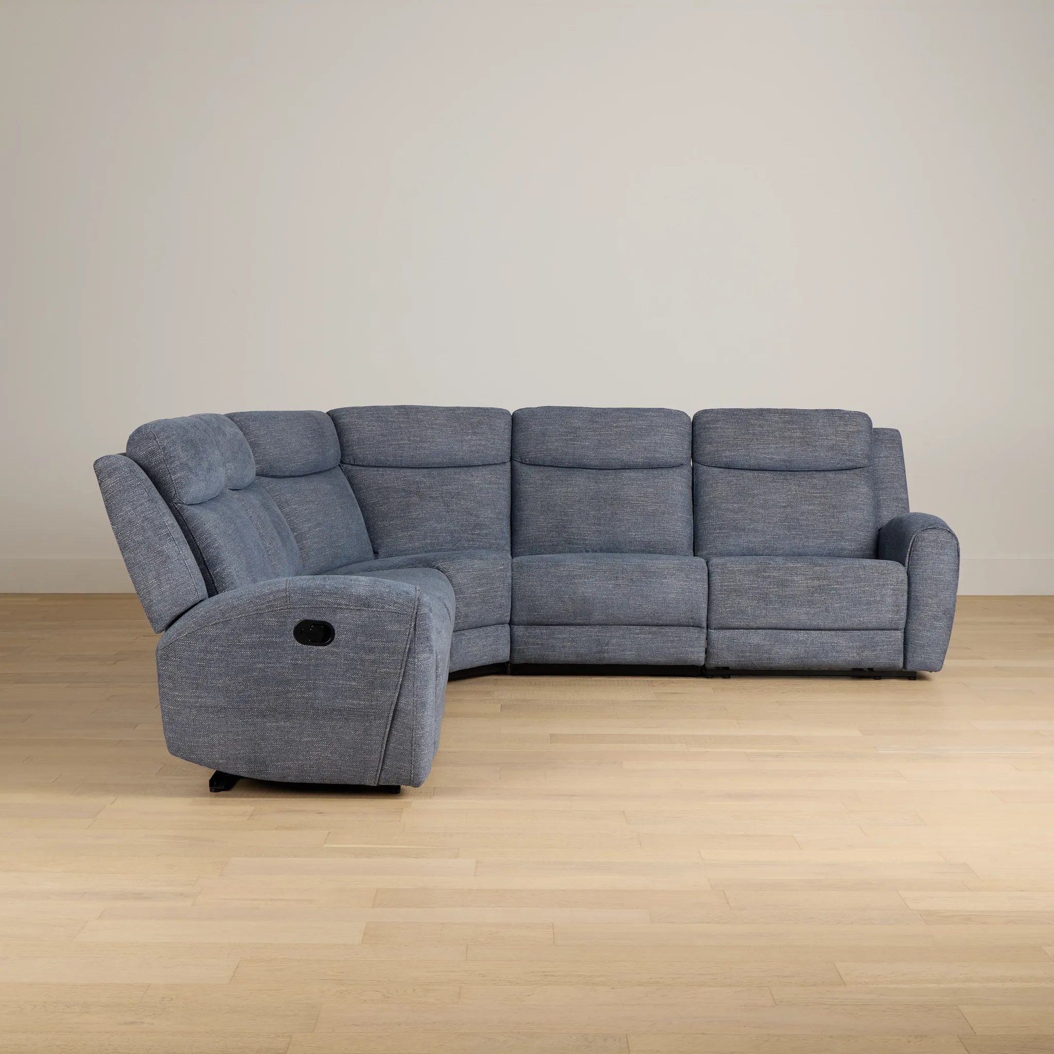 Walker Blue Fabric Small Two-arm Manually Reclining Sectional