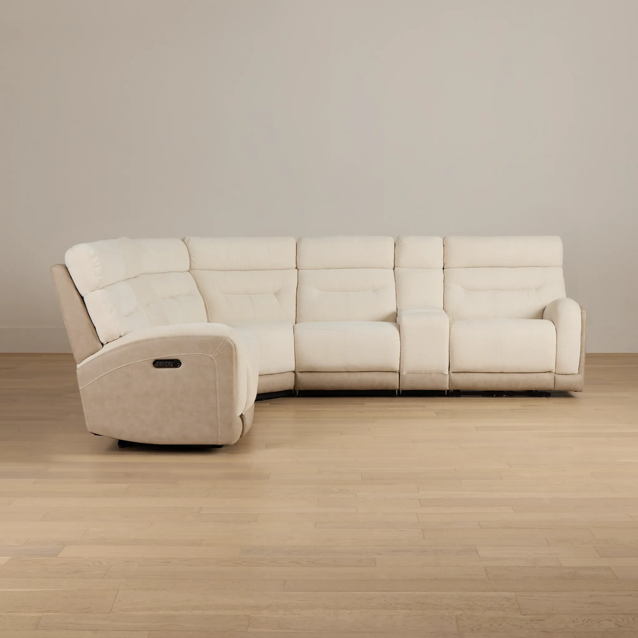 Travis Light Beige Fabric Medium Dual Power 2-arm Reclining Sectional