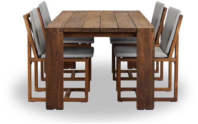 Linear Dark Gray 82" Teak Table & 4 Teak Cushioned Side Chairs