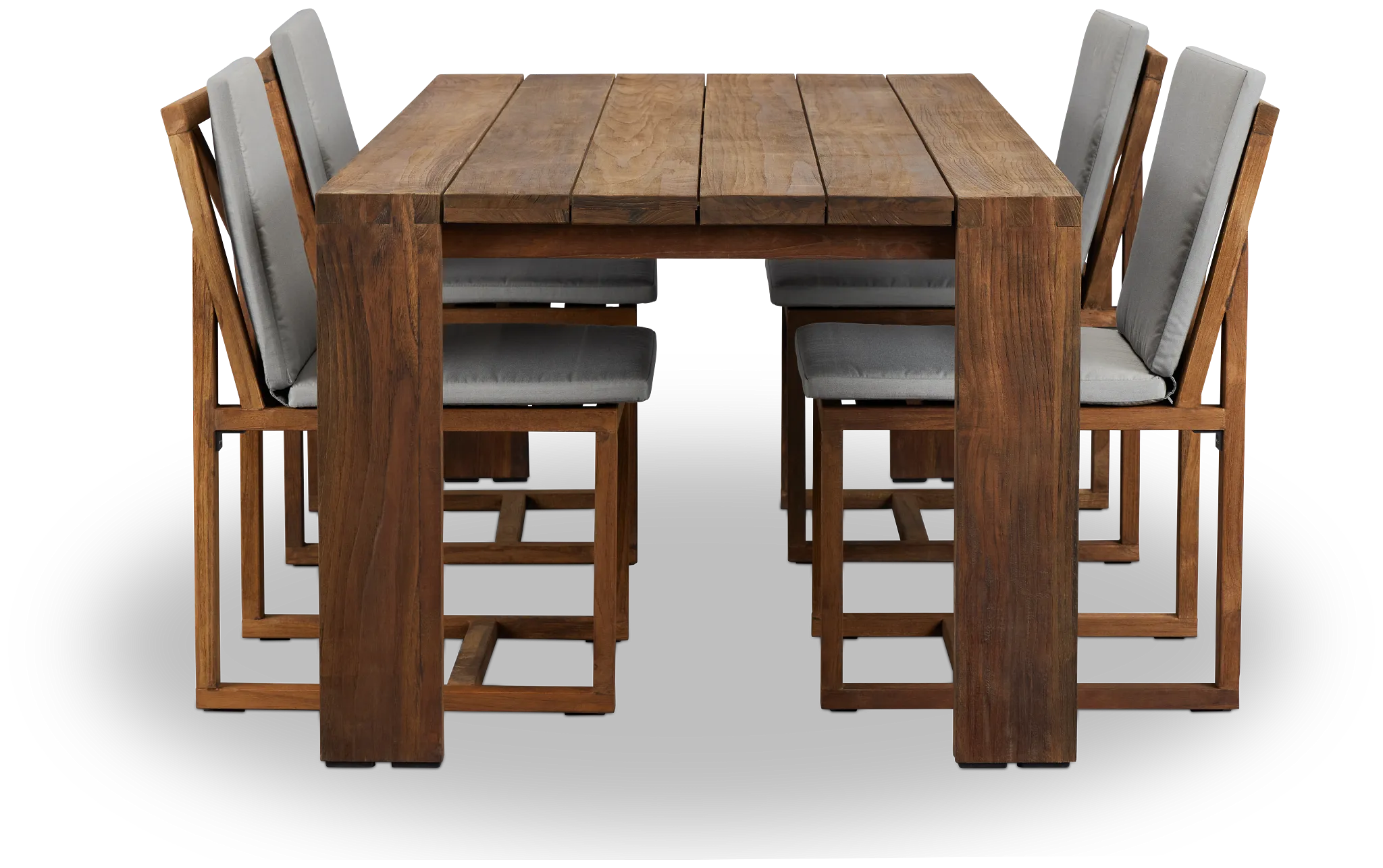 Linear Dark Gray 82" Teak Table & 4 Teak Cushioned Side Chairs