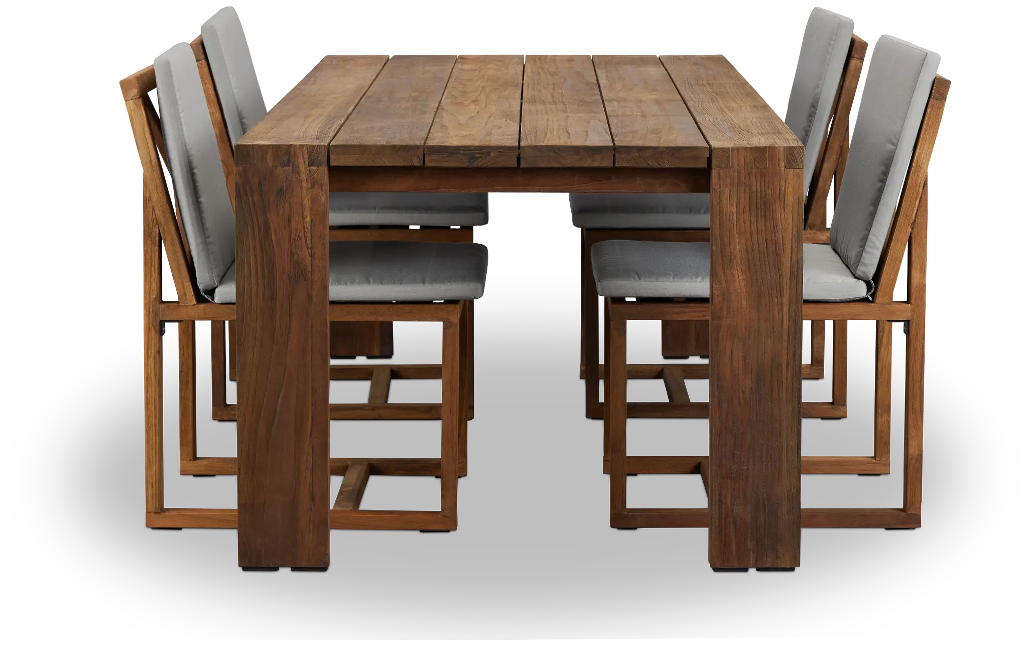 Linear Dark Gray 82" Teak Table & 4 Teak Cushioned Side Chairs Linear Dark Gray 82" Teak Table & 4 Teak Cushioned Side Chairs