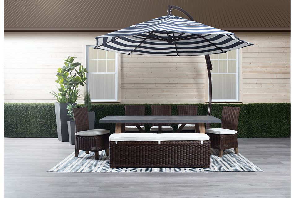 Cayman Dark Blue Stripe Cantilever Umbrella Set Outdoor Umbrellas City Furniture