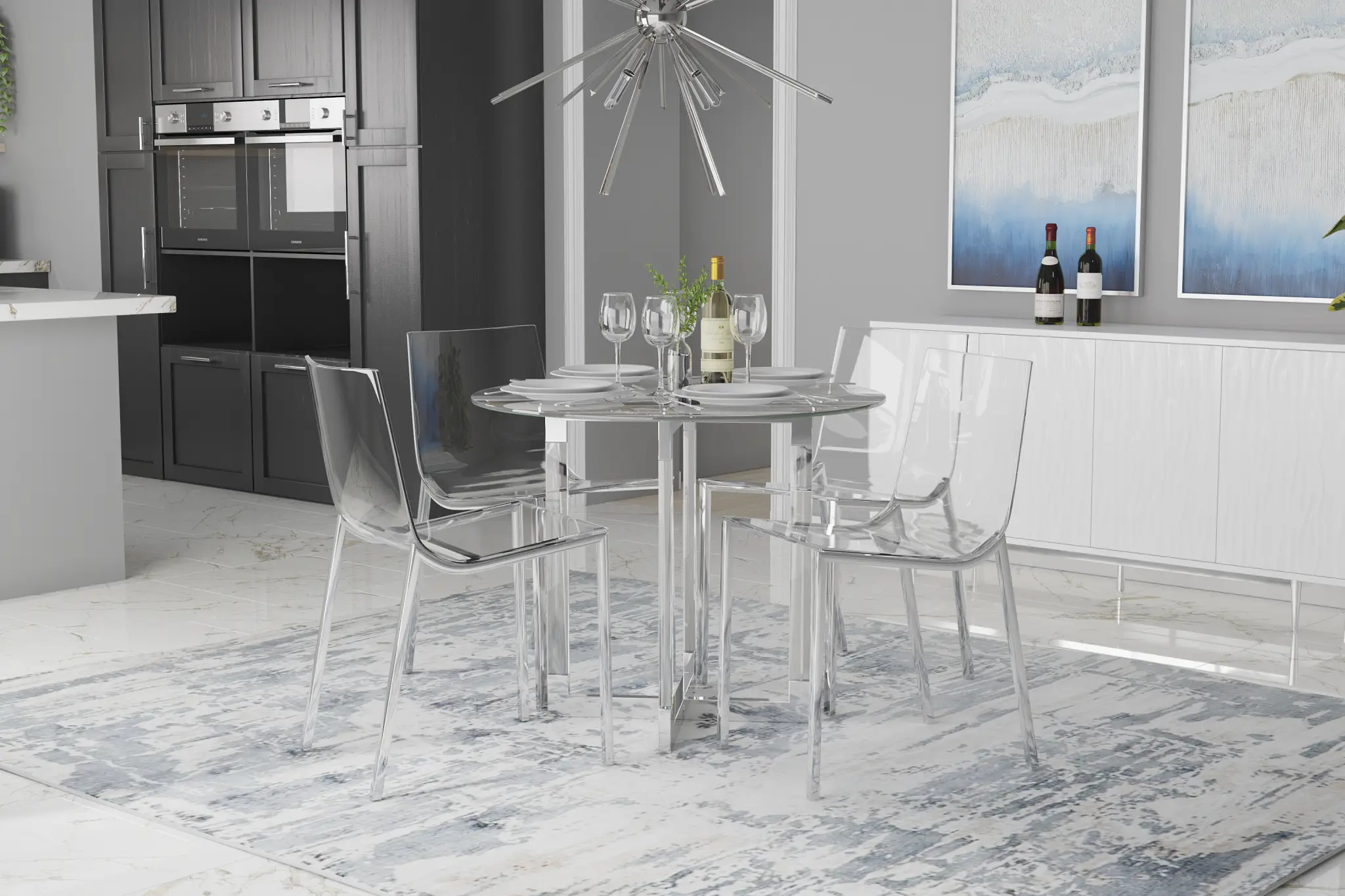 Clear Dining Lucite Dining Table And Chairs Denmark Glass Round