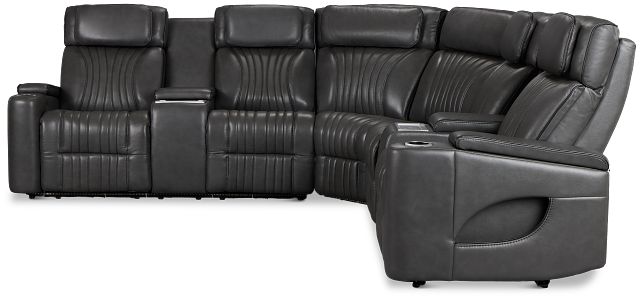 Nova Dark Gray Lthr/vinyl Medium 2-arm Quadruple Power Massage Sectional