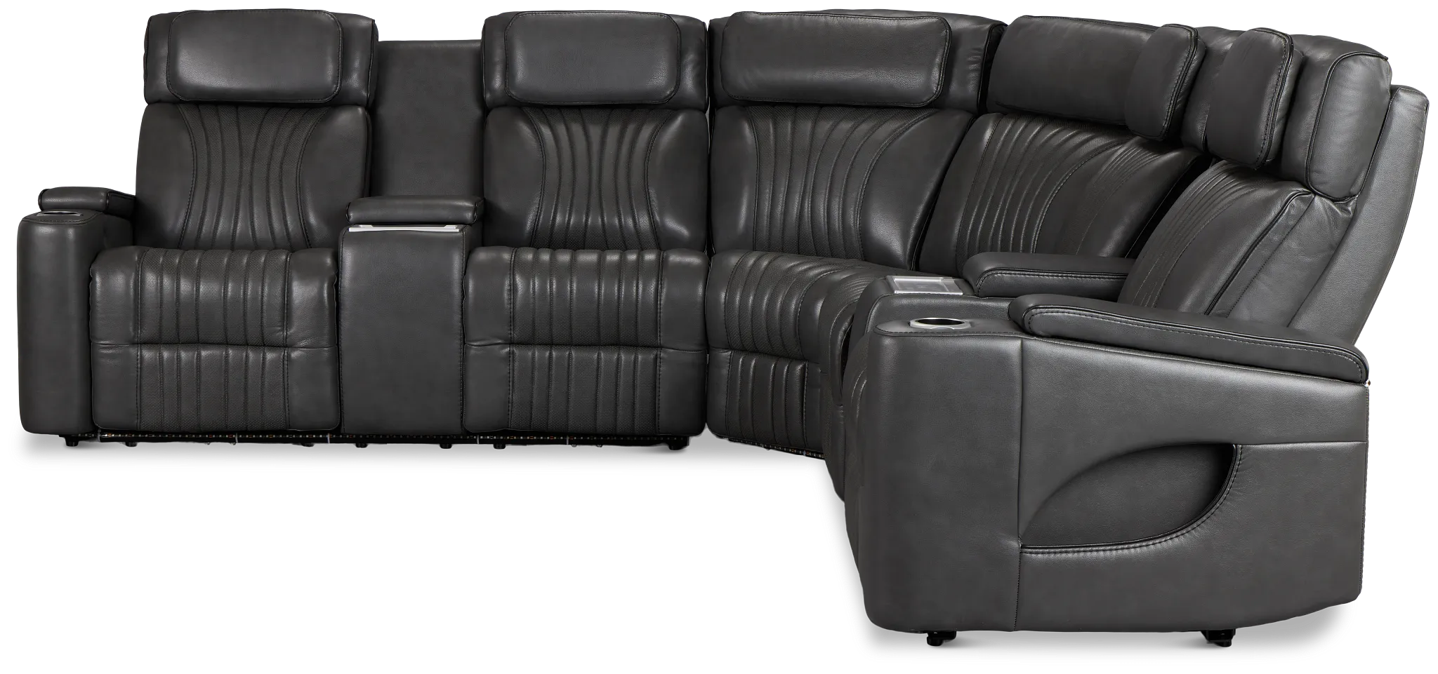 Nova Dark Gray Lthr/vinyl Medium 2-arm Quadruple Power Massage Sectional