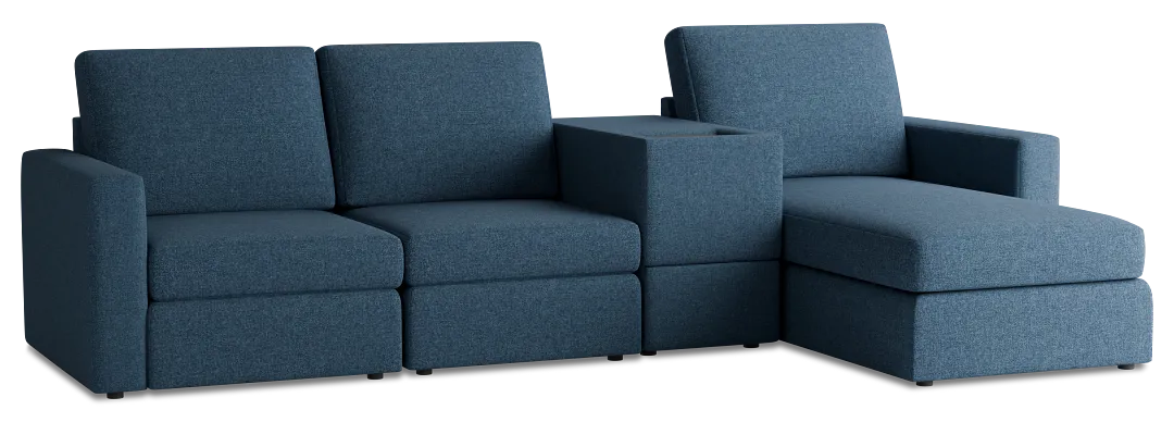 Citymod Blue Fabric Small Right Chaise Sectional With Media Console