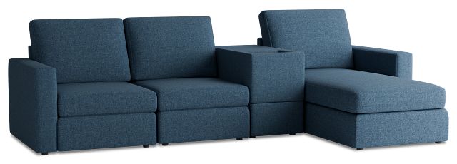 Citymod Blue Fabric Small Right Chaise Sectional With Media Console