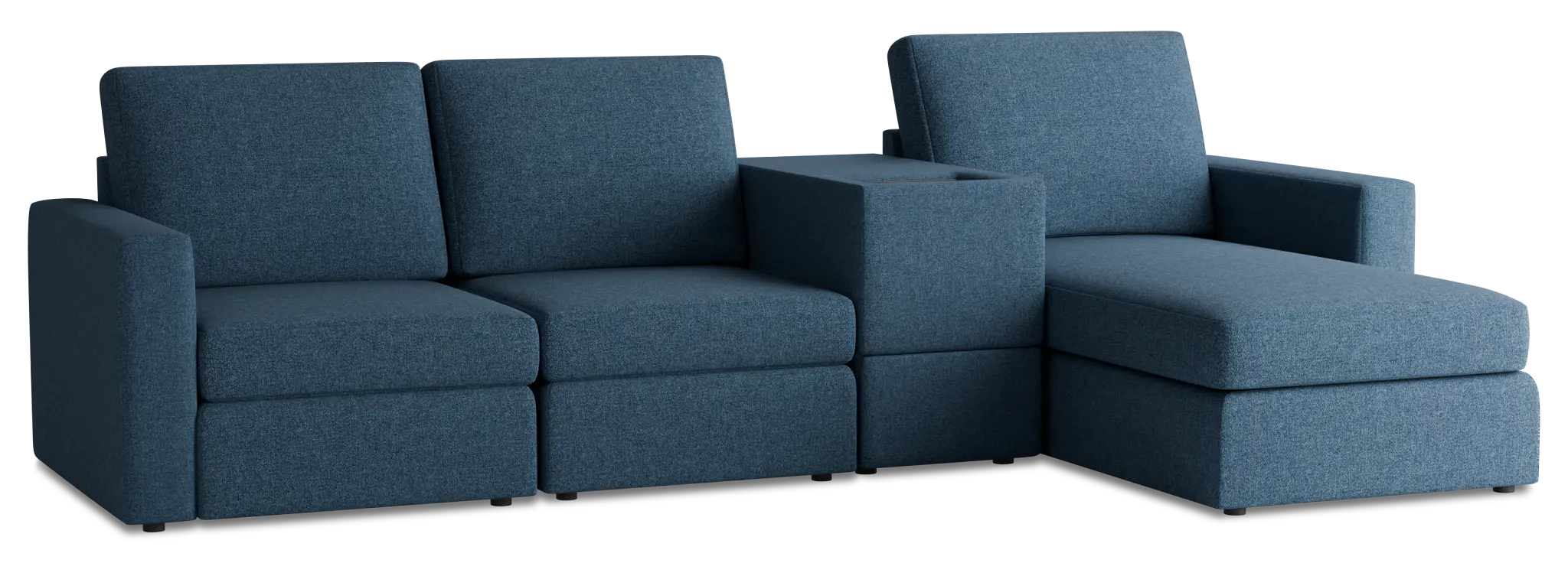 Citymod Blue Fabric Small Right Chaise Sectional With Media Console Citymod Blue Fabric Small Right Chaise Sectional With Media Console