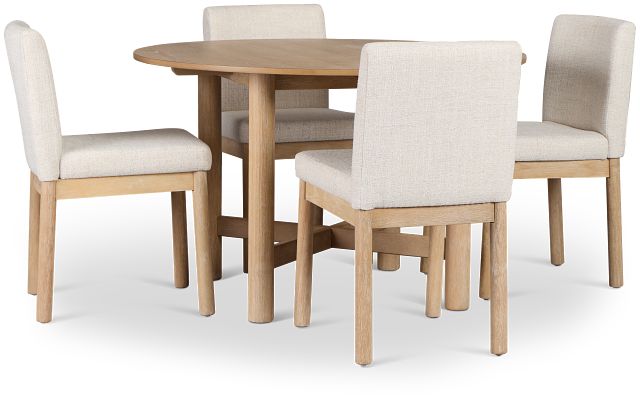 Taylor Light Tone Round Table & 4 Upholstered Chairs