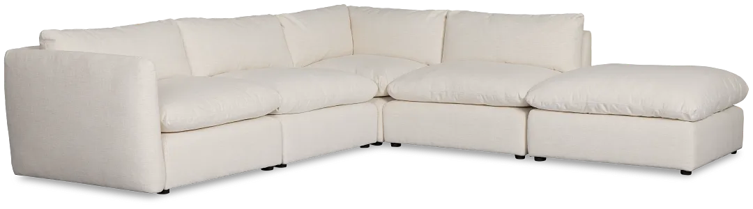 Serena White Fabric 5-piece Left Facing Bumper Sectional