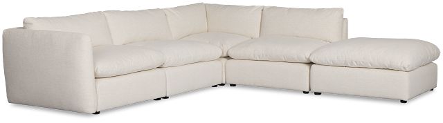 Serena White Fabric 5-piece Left Facing Bumper Sectional