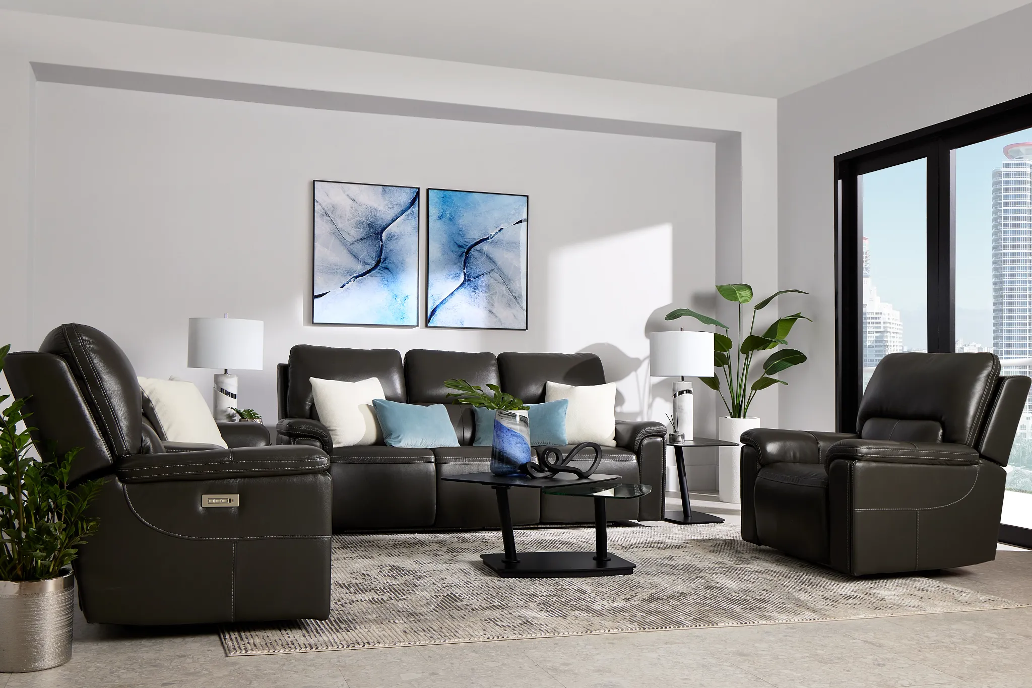 Fallon Dark Gray Lthr/vinyl Power Reclining Sofa W/ Massage