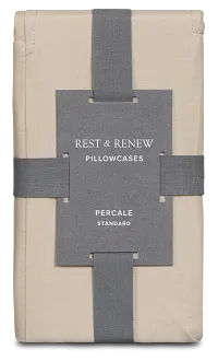 Rest & Renew Percale Cotton Beige 200 Thread Set Of 2 Pillowcases