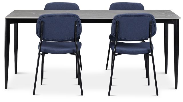 Andover Gray Rect Table & 4 Dark Blue Upholstered Chairs