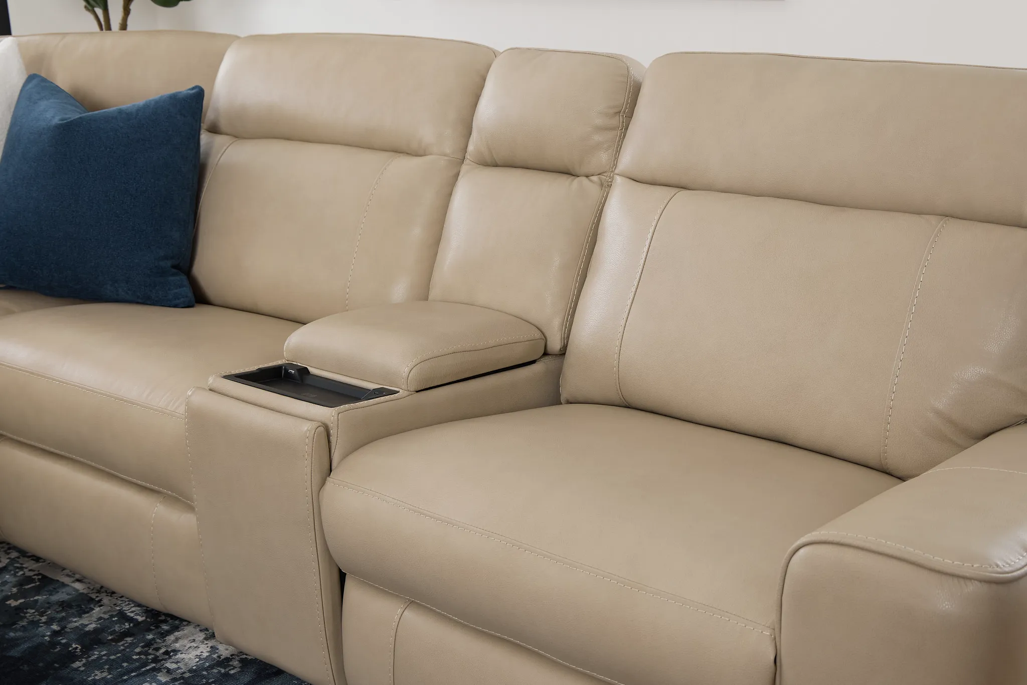 Benji Light Beige Lthr/vinyl Large Triple Power Reclining Two-arm Sectional