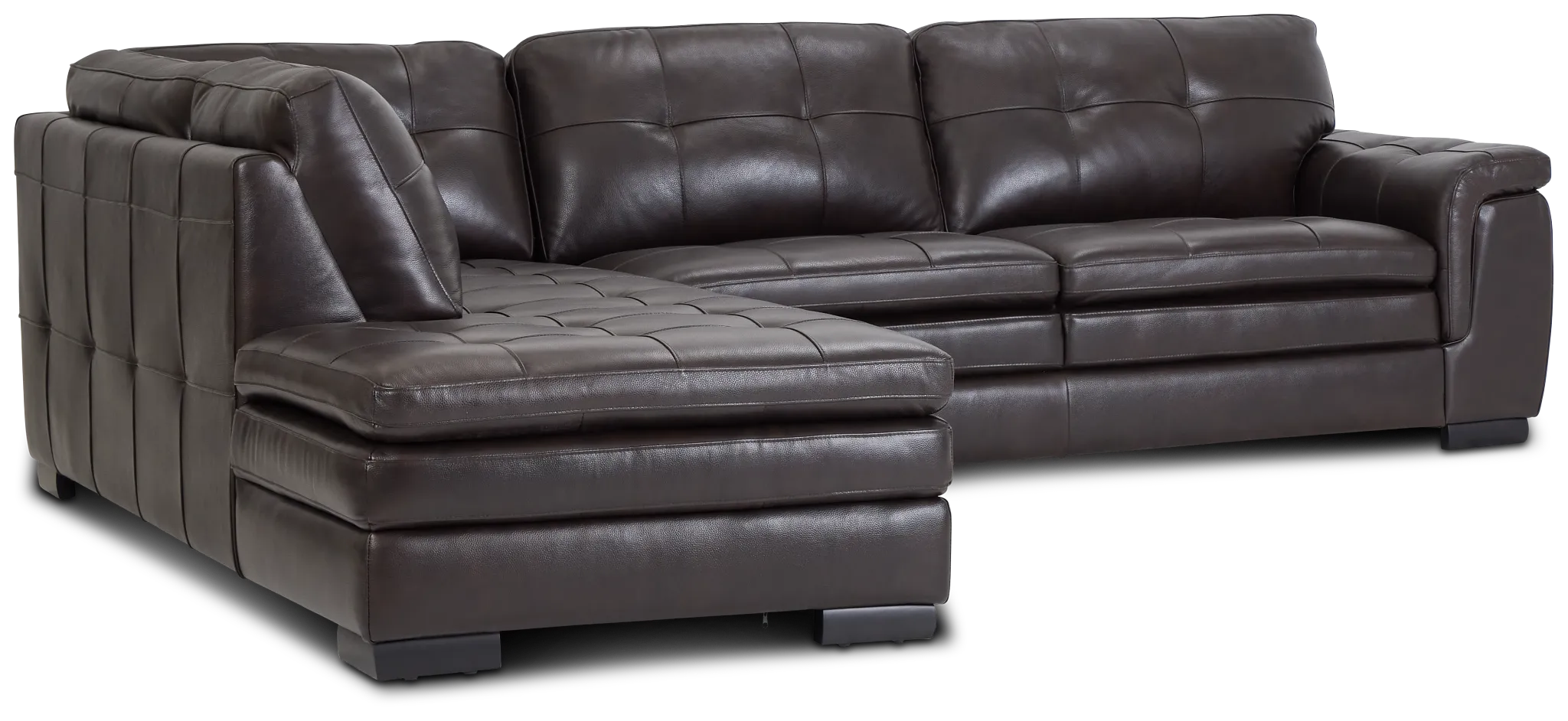 Braden Dark Brown Leather Small Left Bumper Sectional