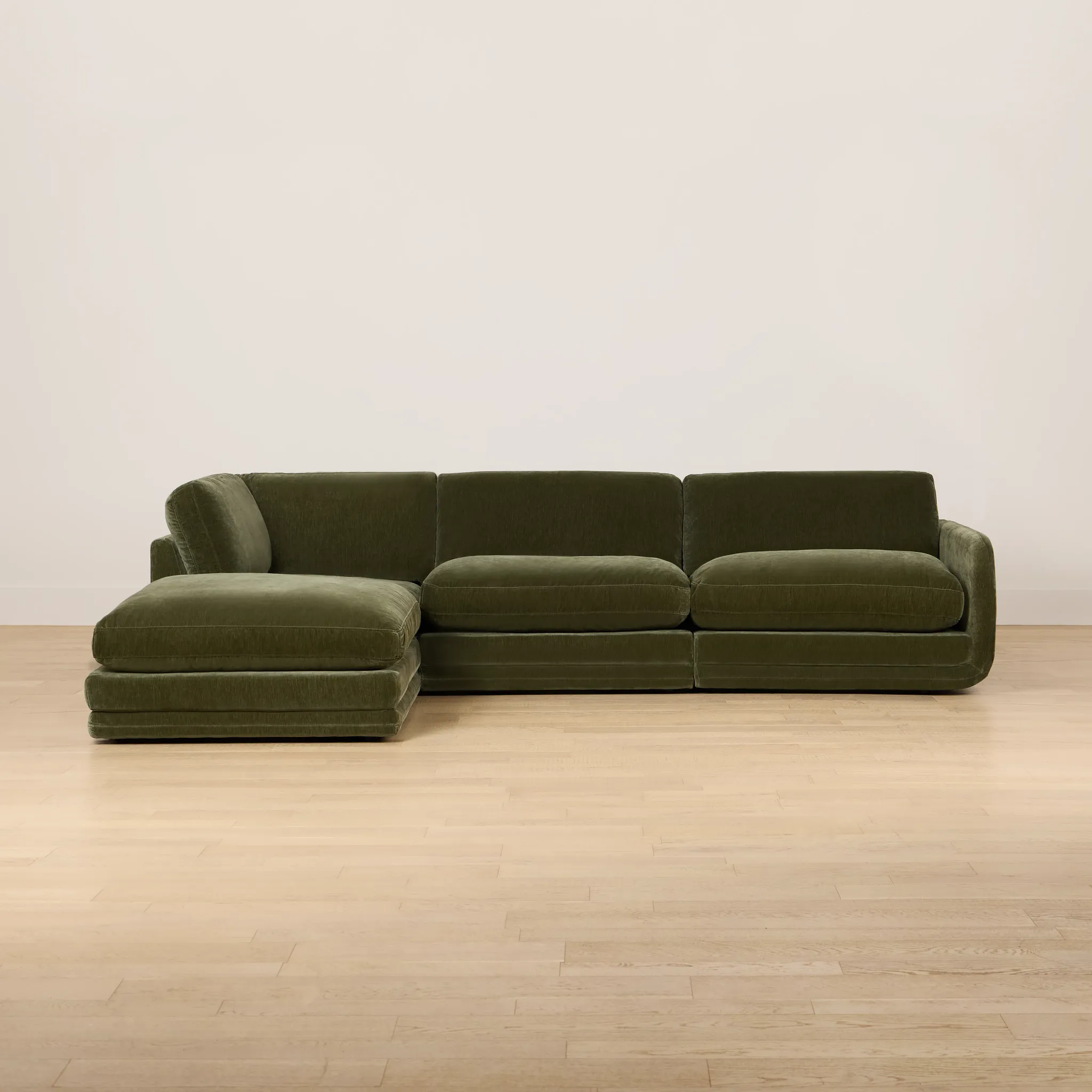 Jules Green Velvet 4-piece Left Facing Bumper Sectional