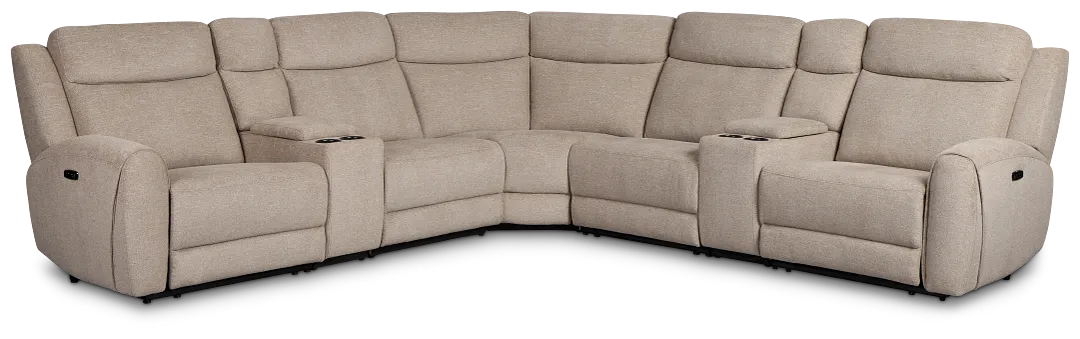 Walker Beige Fabric Large Triple Power Reclining Two-arm Sectional