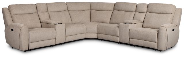 Walker Beige Fabric Large Triple Power Reclining Two-arm Sectional