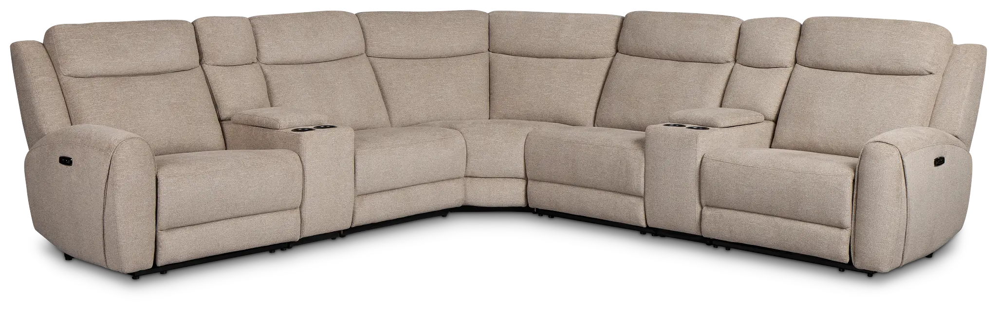 Walker Beige Fabric Large Triple Power Reclining Two-arm Sectional Walker Beige Fabric Large Triple Power Reclining Two-arm Sectional