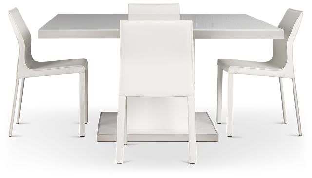 Miami White 59" Square Table With 4 Chairs