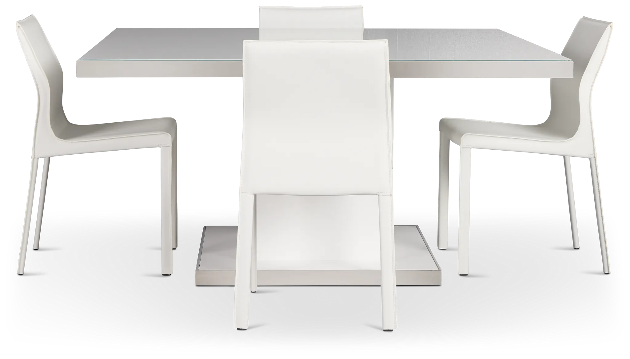 Miami White 59" Rectangular Table & 4 Upholstered Chairs