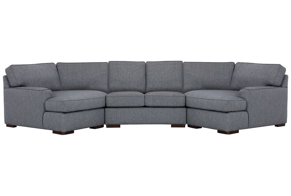 Austin Blue Fabric Dual Cuddler, Double Cuddler Sectional Sofa