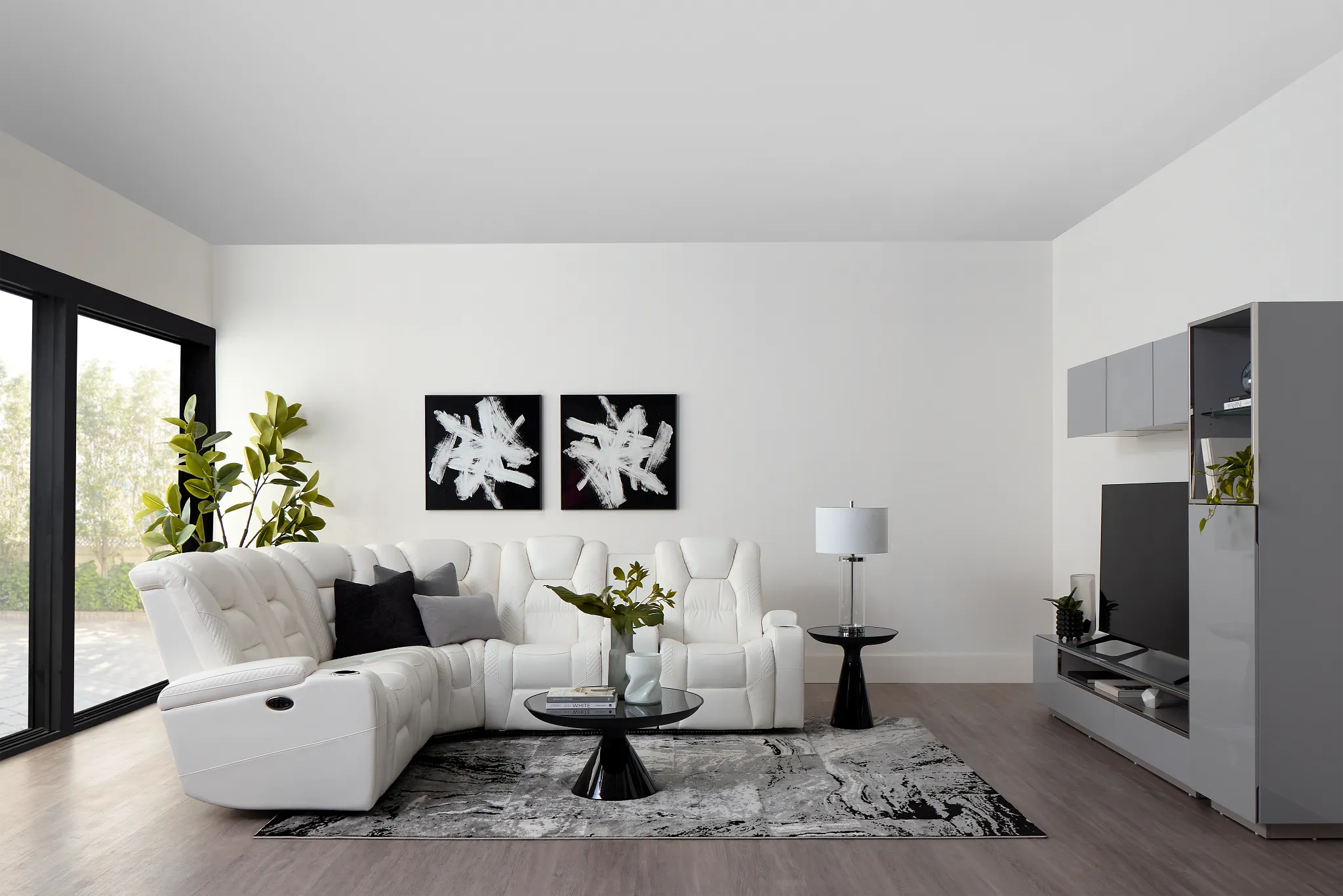 Troy White Micro Right Console Love Reclining Sectional