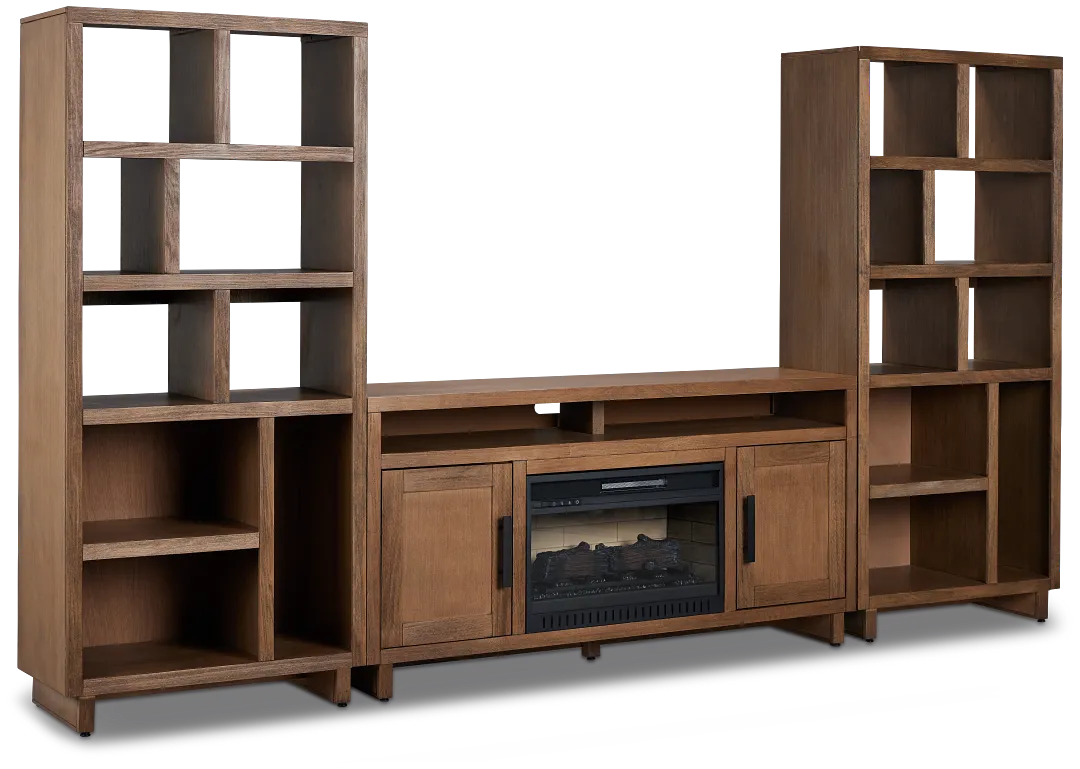 Richmond Light Tone 64" Open Pier Entertainment Wall With Fireplace