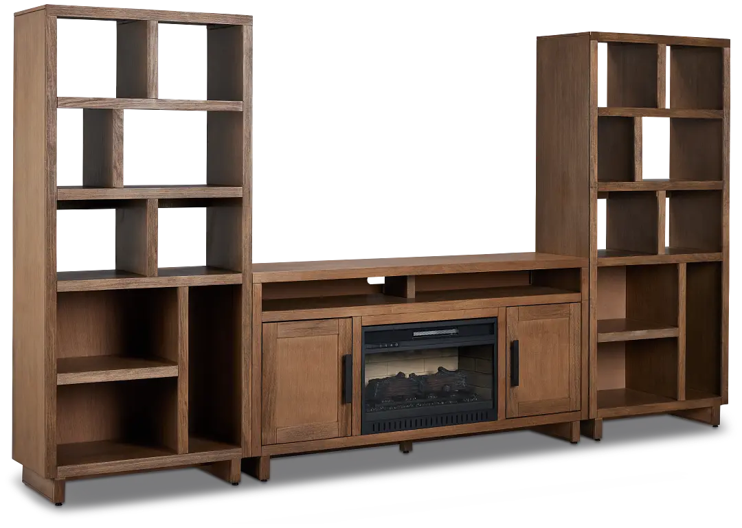 Richmond Light Tone 64" Open Pier Entertainment Wall With Fireplace Richmond Light Tone 64" Open Pier Entertainment Wall With Fireplace