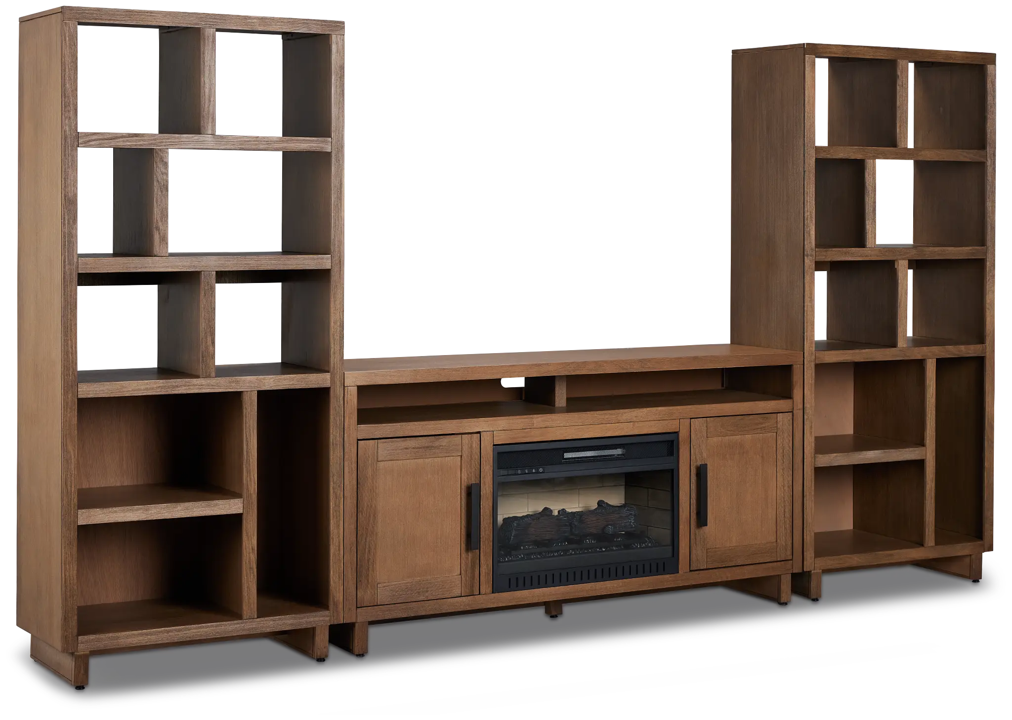 Richmond Light Tone 64" Open Pier Entertainment Wall With Fireplace Richmond Light Tone 64" Open Pier Entertainment Wall With Fireplace