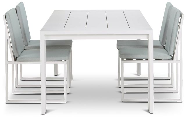 Linear White Teal 87" Aluminum Table & 4 Cushioned Side Chairs