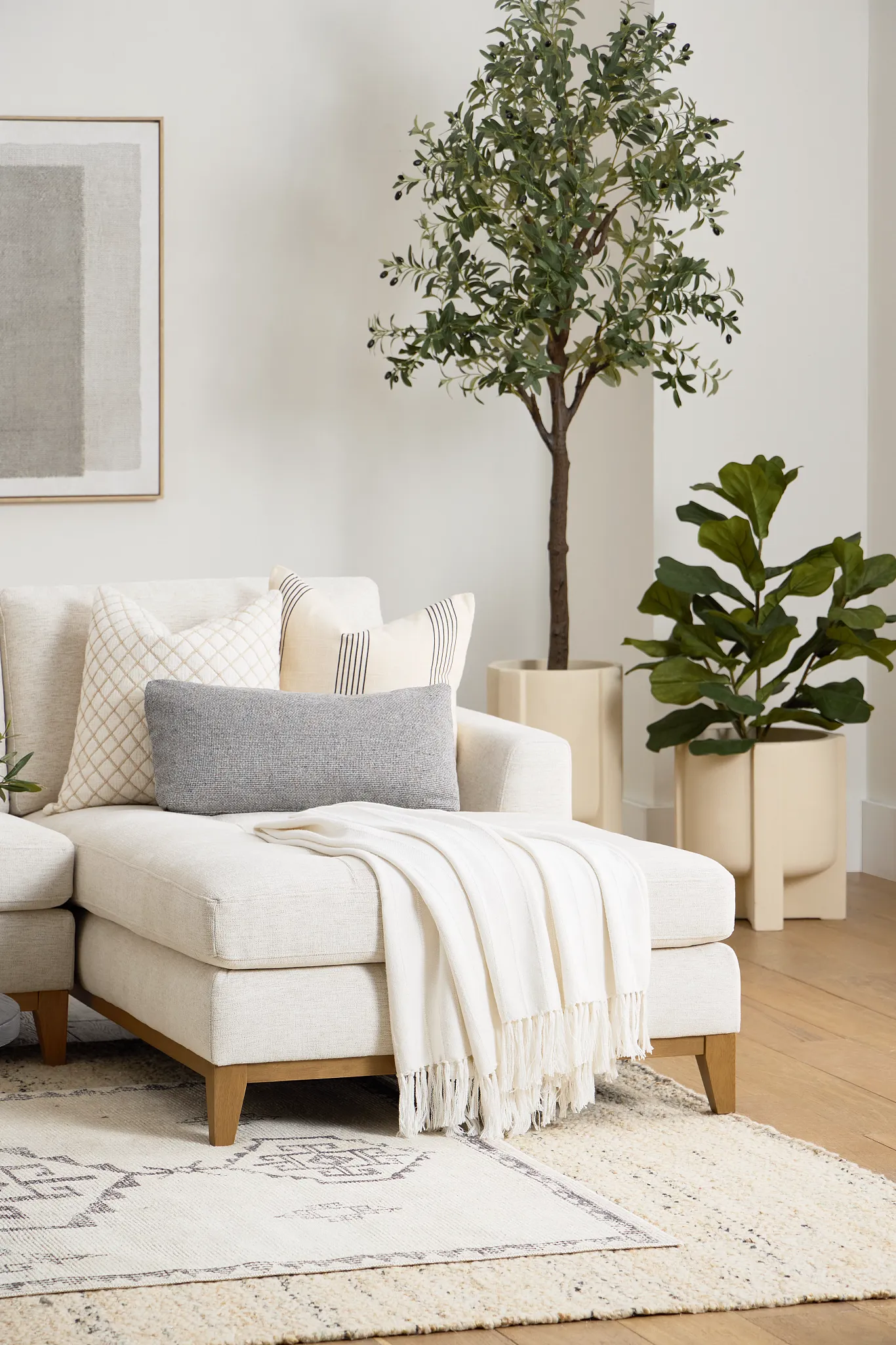 Maisie Light Beige Fabric Right Chaise Sectional