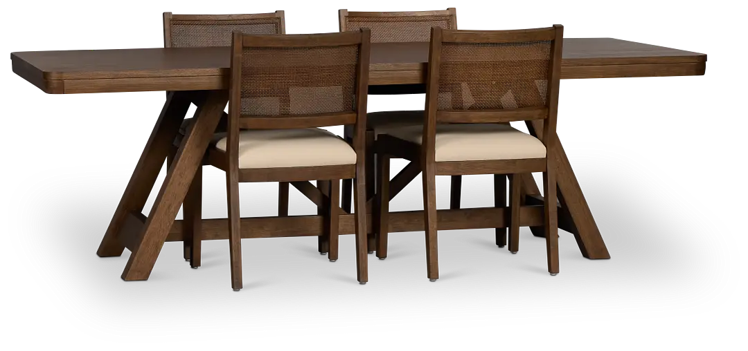 Pacific Mid Tone Trestle Table & 4 Upholstered Chairs Pacific Mid Tone Trestle Table & 4 Upholstered Chairs