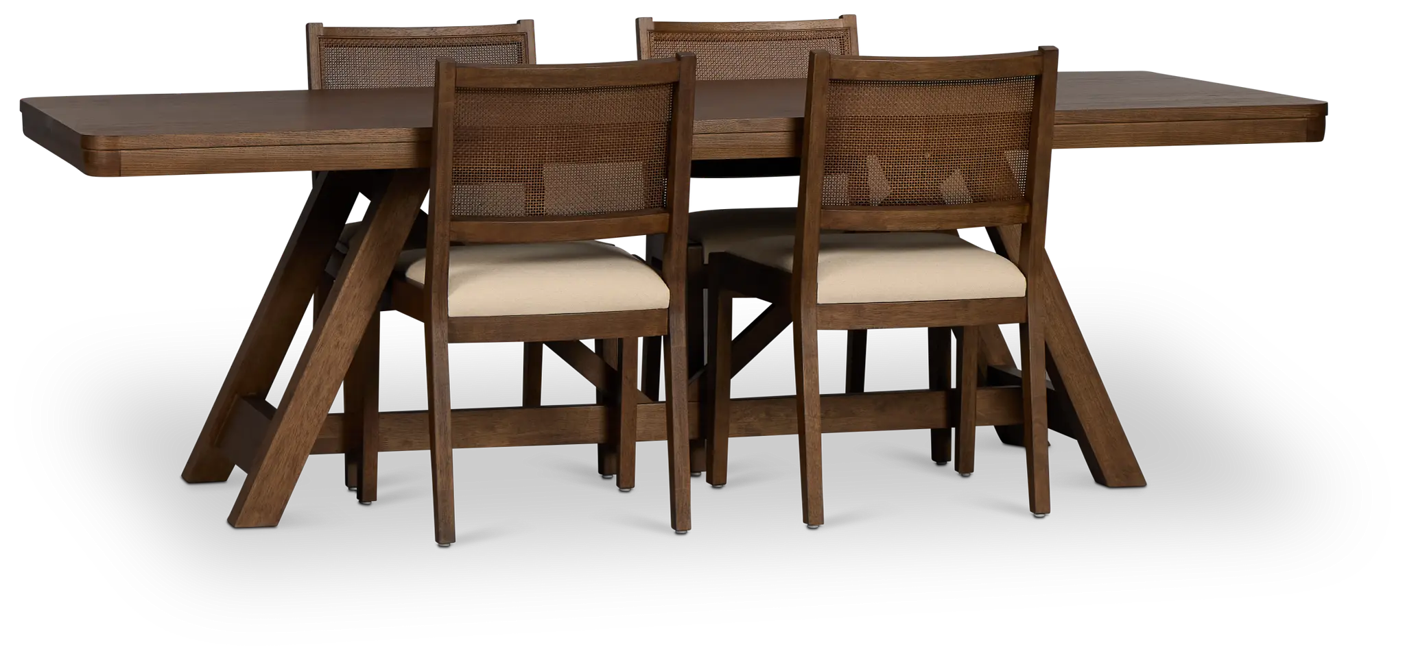 Pacific Mid Tone Trestle Table & 4 Upholstered Chairs Pacific Mid Tone Trestle Table & 4 Upholstered Chairs