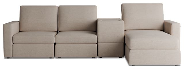 Citymod Beige Fabric Small Right Chaise Sectional With Media Console